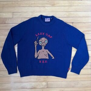 Lazy Oaf E.T. The Extra-Terrestrial Blue Knit Graphic Sweater XL Movie 80s